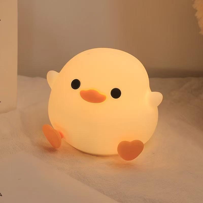 Veilleuse LED Canard mignon Animaux de dessin animé Lampe en silicone pour enfants Capteur tactile Minuterie USB Rechargeable pour cadeaux d'anniversaire
