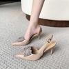 Fashion 2025 Summer New Luxury Shiny Rhinrhinese Embellished Pointy Comfortable Non-slip Stiletto Heels for Women