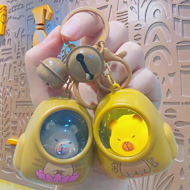 Creative Luminous Keychain Cute Cartoon Space Capsule Capybara Keyring Schoolbag Pendant Trinket Friend Children Gift