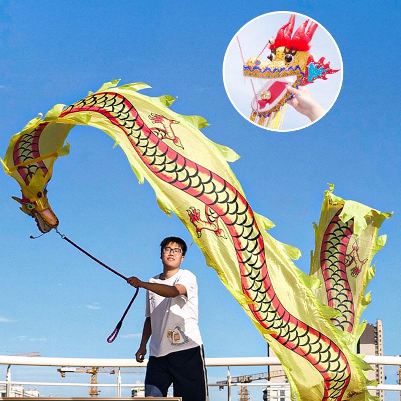 אביזרים ריקודי דרקון בסגנון סיני זנב דרקון ארוך במיוחד 6/8 מטר פסטיבל ראש השנה הסיני הופעה בכיכר אביזר תרגול מצחיק
