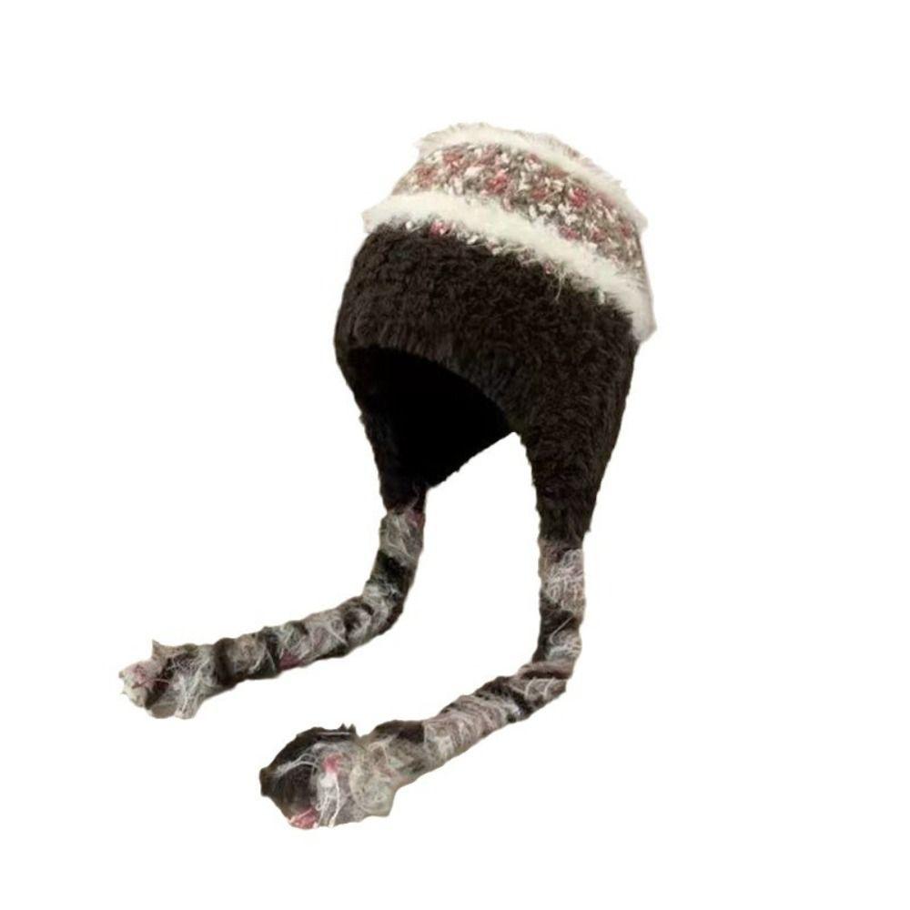 Fashion Cold-proof Faux Fur Beanies Hat Thicken Cold Protection Winter Anti Cold Hat Knitted Bobble Cap Women Accessories