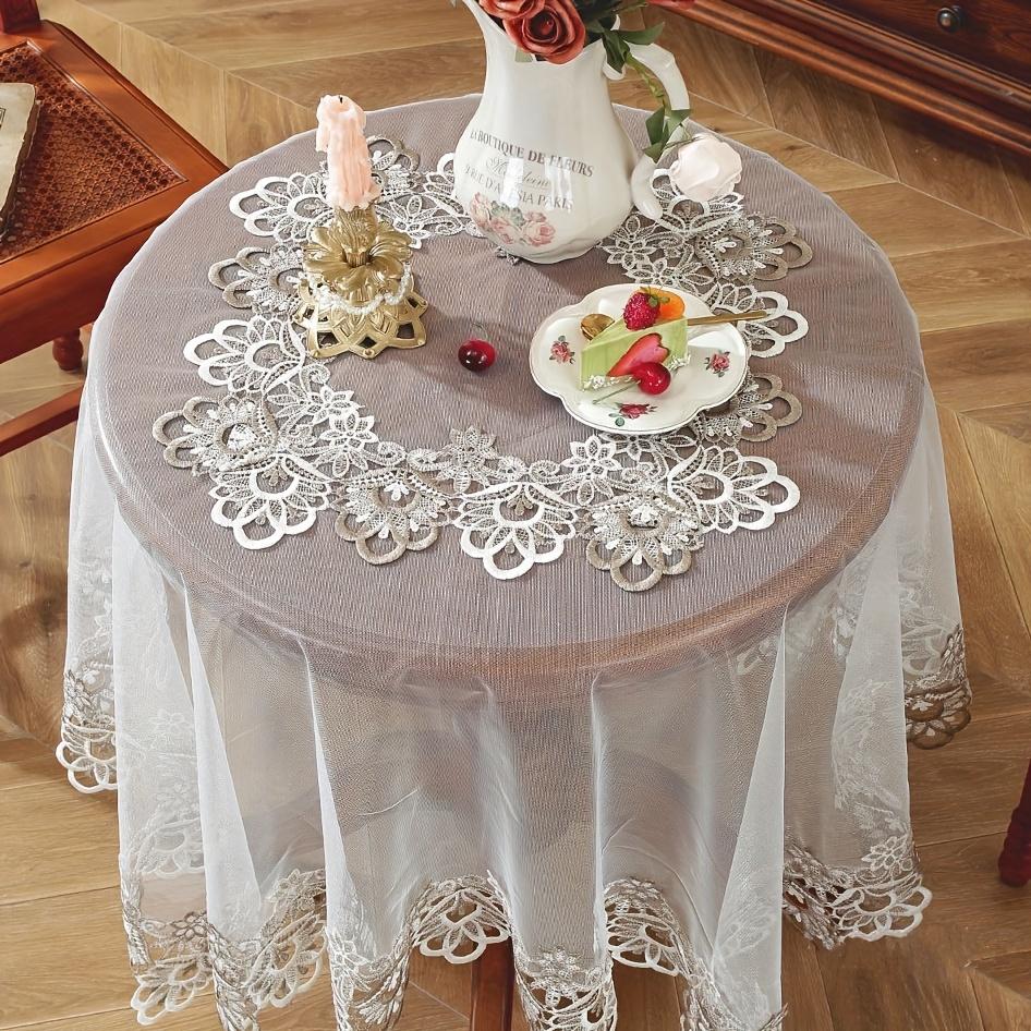 Elegante Tovaglia Bianca in Pizzo con Ricamo Floreale Design Fatto a Mano per Arredo Interno/Esterno, Perfetta per Cucina, Sala da Pranzo e Feste