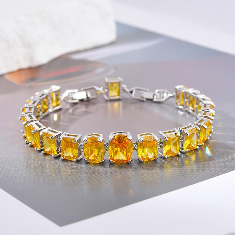 Square Zircon Bracelet Girls Niche Copper Electroplated White Gold 24K Gold Inlaid with Precious Stones Light Luxury Premium Bracelet