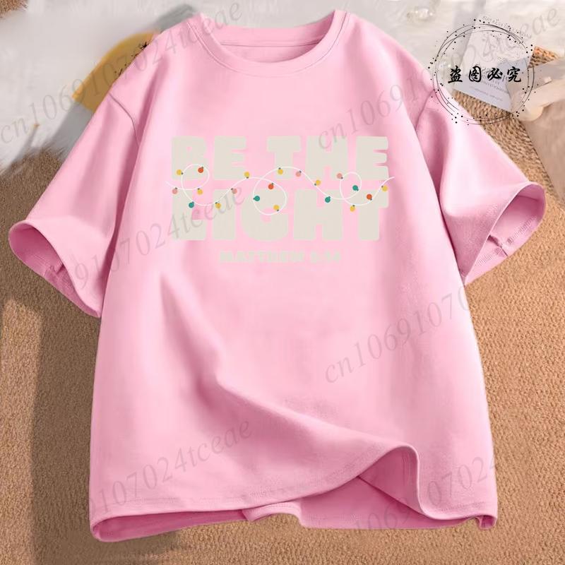 

Christian Shirt for Christmas T Shirt Be The Light Women Print Tshirt Short Sleeve Crew Neck Casual Top for Womens Clothing S