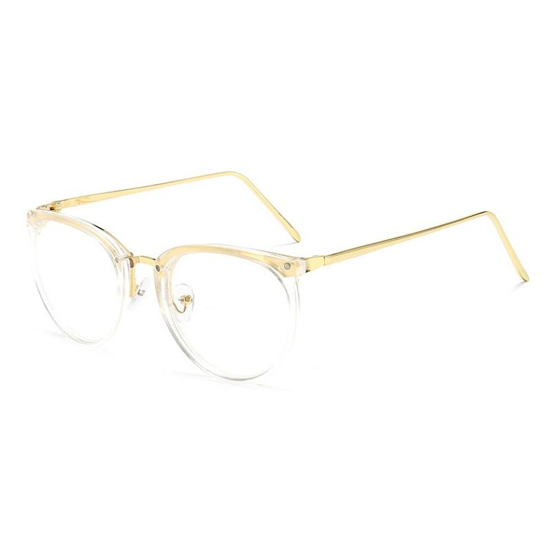 Optical Plano Glasses Frame for Women Men Round Oversized Cat Eye Eyeglasses Retro Frames Metal Spectacles Clear Lenses Eyewear