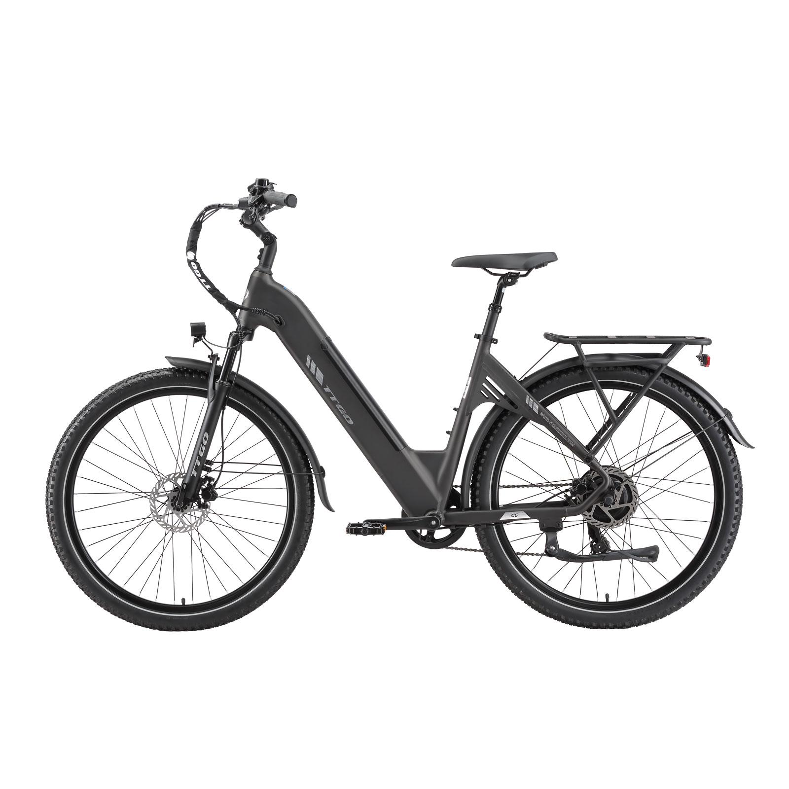 TTGO C5 Elektrische Fiets 48V 13.5Ah Lithium-Ion Batterij 25 km/u Snelheid 110 km Actieradius 125 kg Maximale Laadcapaciteit grijs