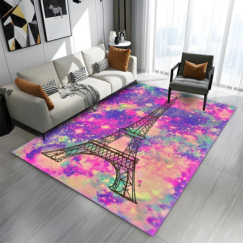 "Colorful Eiffel Tower Space Design" Patterned Carpet a Non Slip Rug Suitable for All Seasons and Any Setting, Gift
