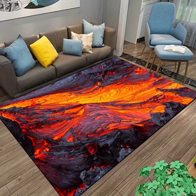 3D Volcano Lava Magma Rugs Carpet for Bedroom Decor Living Room Large Area Rugs Bedside Non-slip Floor Mat Home Entrance Doormat