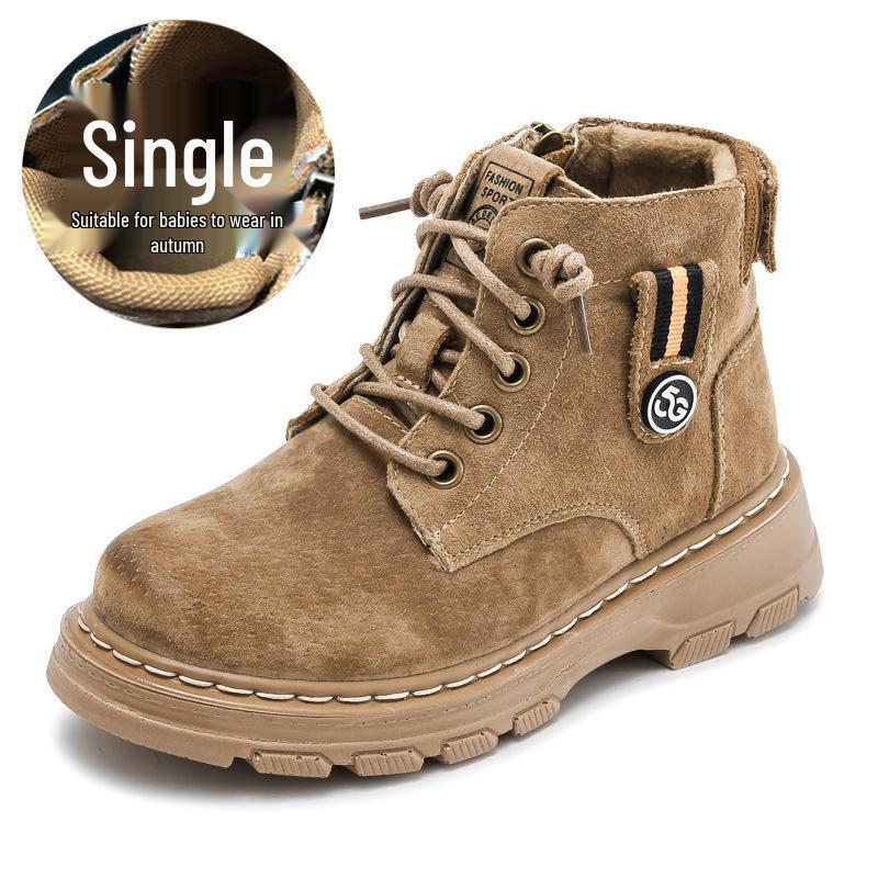 Children's Black Martin Boots - Boys' 2025 Autumn & Winter Non-slip Velvet Hiking Boots