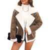 Faux Suede Jacket for Women Casual Lapel Thick Sherpa Lined Coat Winter Fuzzy Fleece Trench Coat with Pockets