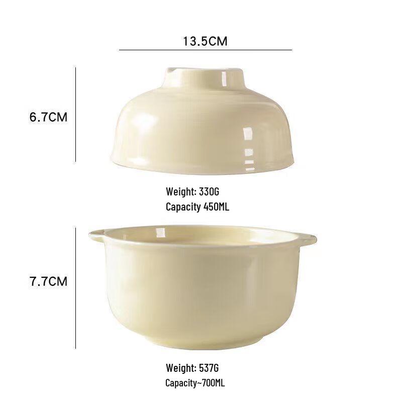 Linpan Round Ceramic Instant Noodle Bowl with Lid