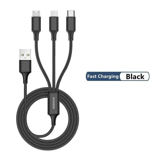 

1 шт. 1,2 м кабель для передачи данных «один к трем», быстрая зарядка мобильного телефона, кабель для зарядки «три в одном» 1.2M Type-C чёрный