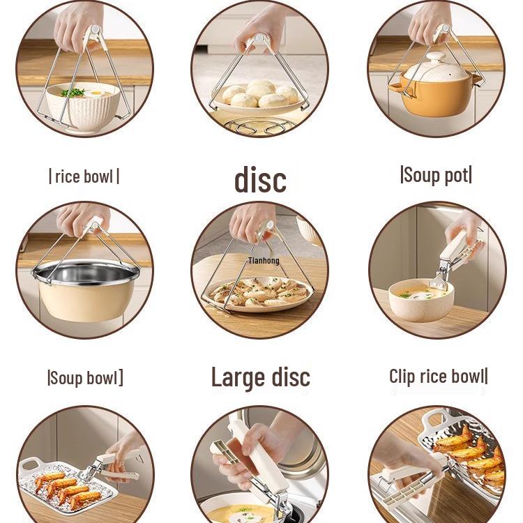 Edelstahl Anti-Verbrühungs-Schüssel- und Tellerheber mit Wärmeisolierung und Anti-Rutsch-Griff.