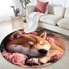 Shiba Inu and rose pattern round rug,Carpet Rug for Living Room Bedroom  Playroom ,Non-slip Floor Mat,Holiday Gifts and Birthday Gifts.