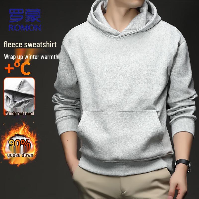 

ROMON Men s Goose Down Lined Fleece Hooded Sweatshirt L