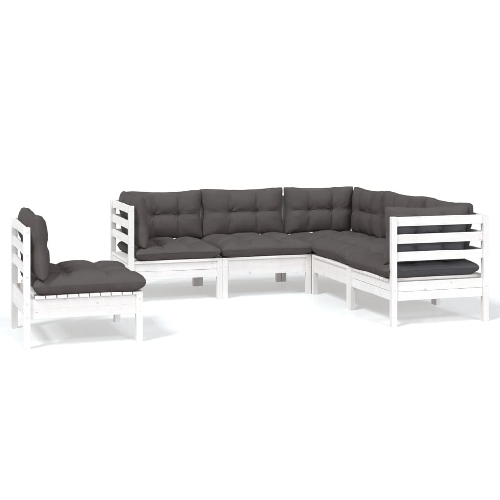 Vidaxl 5-Cz. Garden Lounge Set, Cushions, White Pine