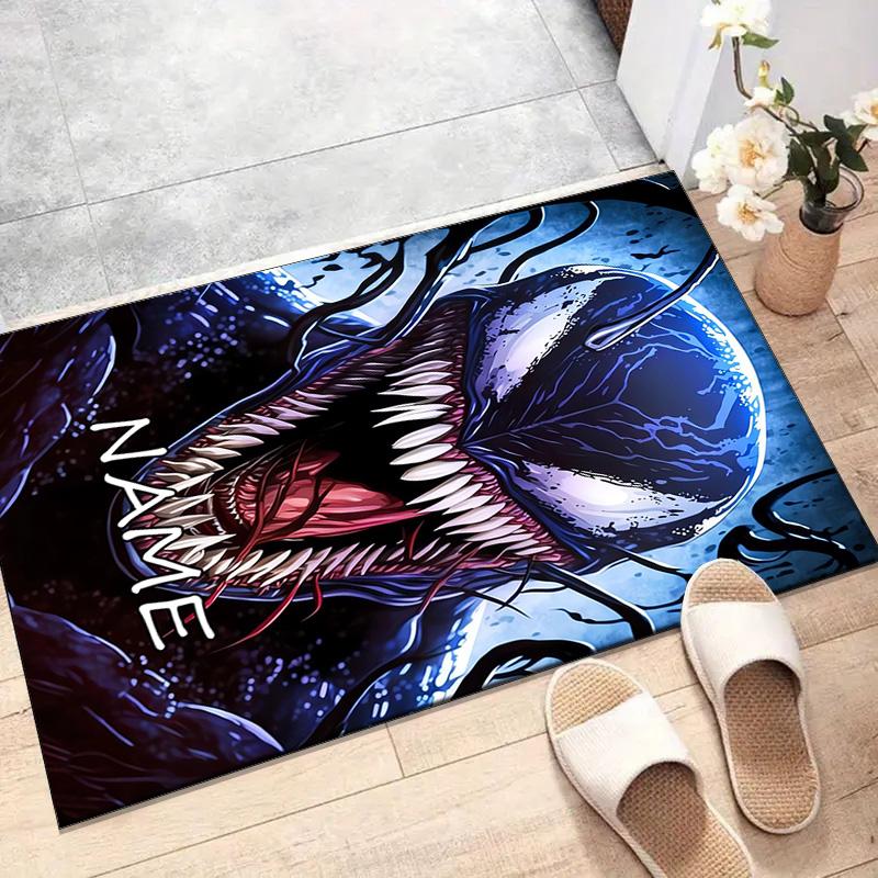 Custom Venom Mat Personalized Name, Polyester Washable Indoor Entryway Rug, Gift for Christmas, Easter, Thanksgiving Day