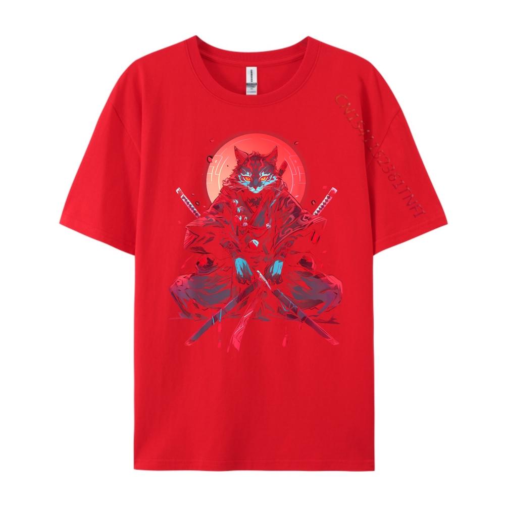 Cat Samurai Ninja Cat Samurai Art Ukiyo E Grey Shirt Graphic Tee Christmas Geek Big And Tall TShirt England Style S