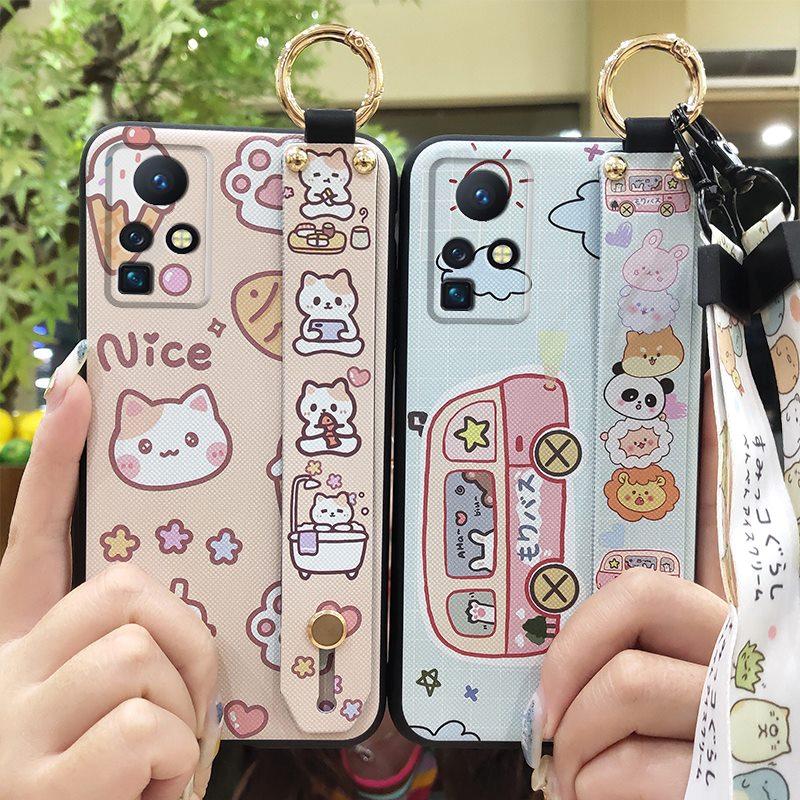 Anti-knock Wrist Strap Phone Case For infinix Zero X/X Pro/X6811/X6811B Phone Holder Cartoon Wristband Silicone Cute