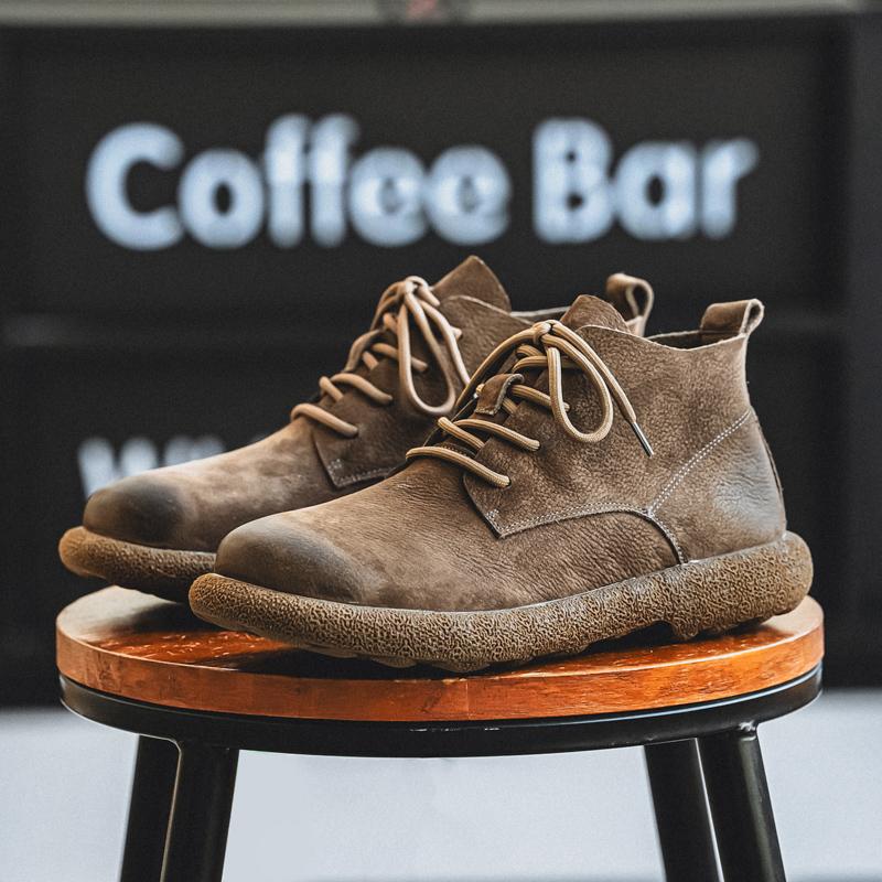 

Men s Roughout Suede High Top Shoes, Vintage Soft Leather Casual Sneakers, Breathable Flexible Sole Retro Ankle Boots 39 серый