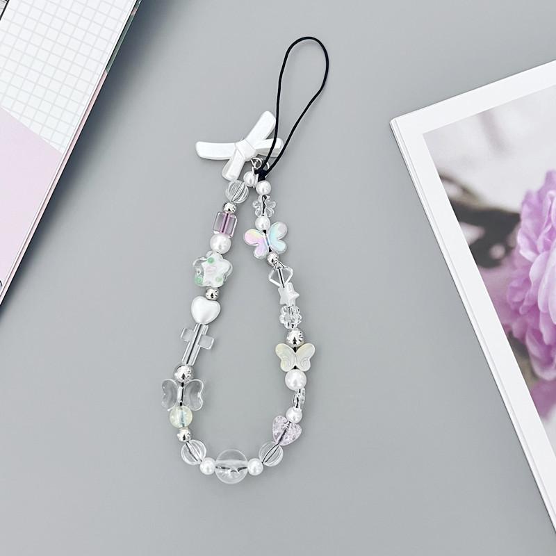 Bracelet de perles d'amour pour femmes, petit nœud en cristal frais, fleurs, amour, chaîne de téléphone portable, anti-chute, accessoires de coque de téléphone portable, DIY