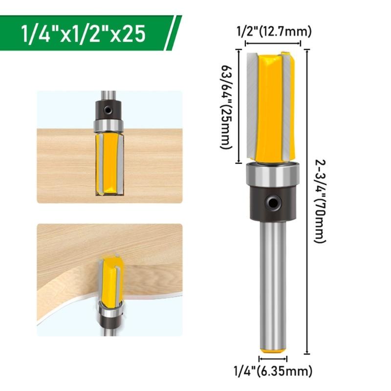1/4" Shank Flush Trim Router Bit Set Double Edges Bearing Cutter for Fine Slotting In Wood Metal Plastic