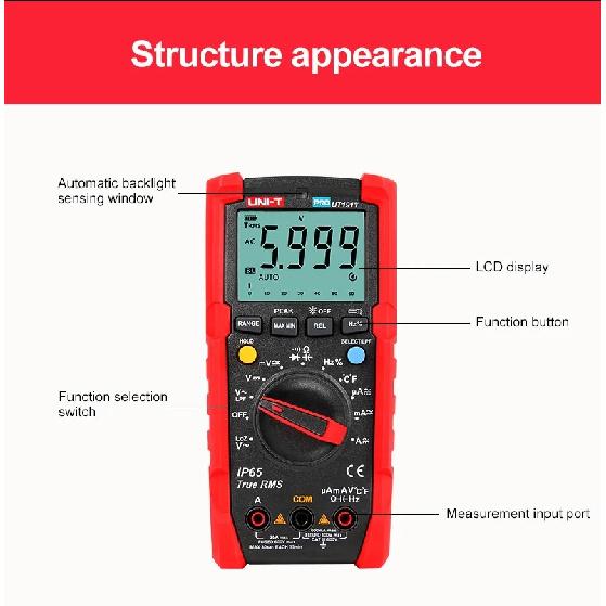 UNI-T Profesional Digital Multimeter UT191T UT191E True RMS DMM 20A Ammeter 600V DC AC Voltage Capacitor 6000 Count Tester