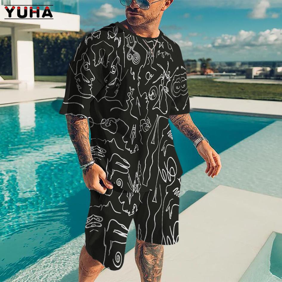 Neueste Männer T Shirt Set 3D Druck Coole männer Kleidung Outfits Casual Strand Shorts Anzug Straße Beliebte Trainingsanzug 2 stück S