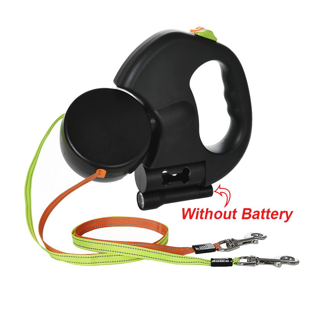 Retractable Dual Dog Leash With Flashlight For Small Dogs Walking Automatic 360°No Tangle Pet Traction Rope Belt Waste Bag Box