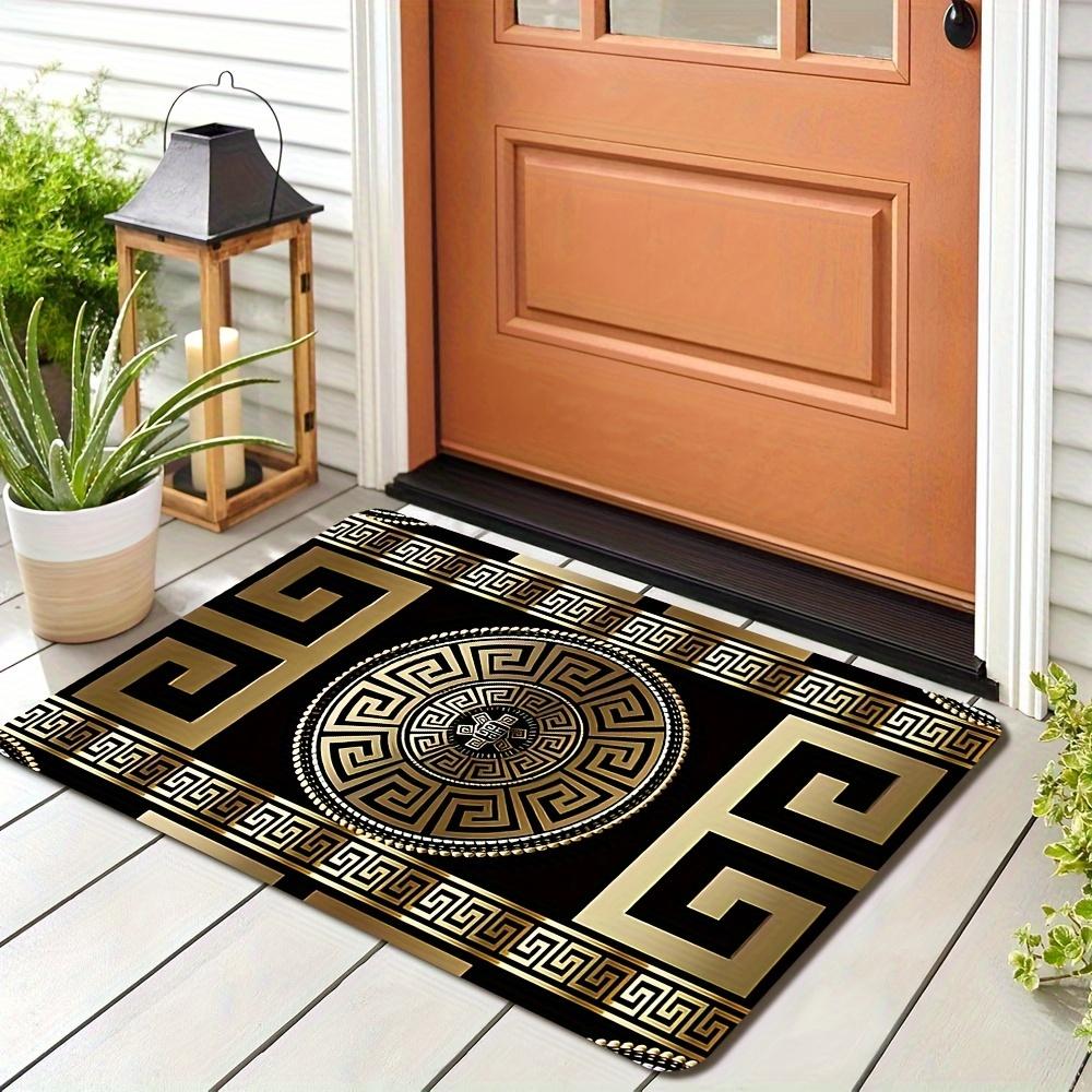 Retro Black&Gold Greek Key Floor Mat,Non-Slip HD Geometric Print, Washable Welcome Rug for Entryway,Living Room,Bathroom & More