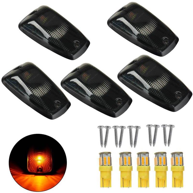 

5 шт., дымчатые прозрачные черные линзы, красные светодиодные габаритные огни на крыше кабины, верхние ходовые огни для Chevy GMC 1988-2002, грузовик, внедорожник дым