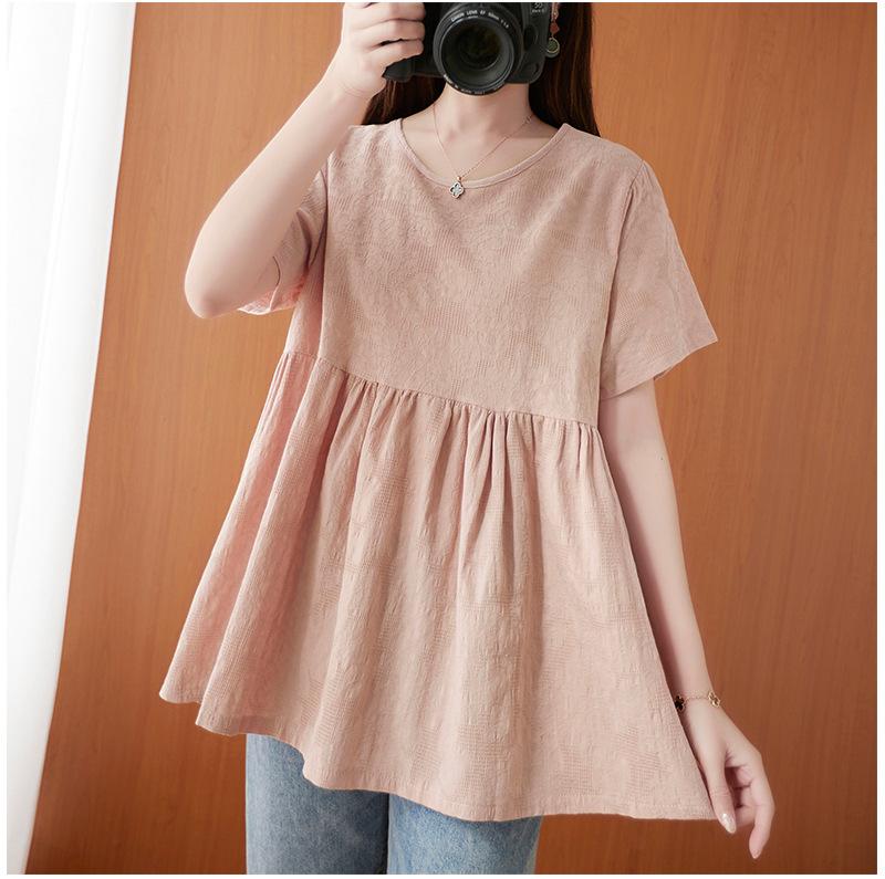 

Летняя футболка больших размеров для женщин, литературные свободные жаккардовые топы с короткими рукавами и короткими рукавами XL