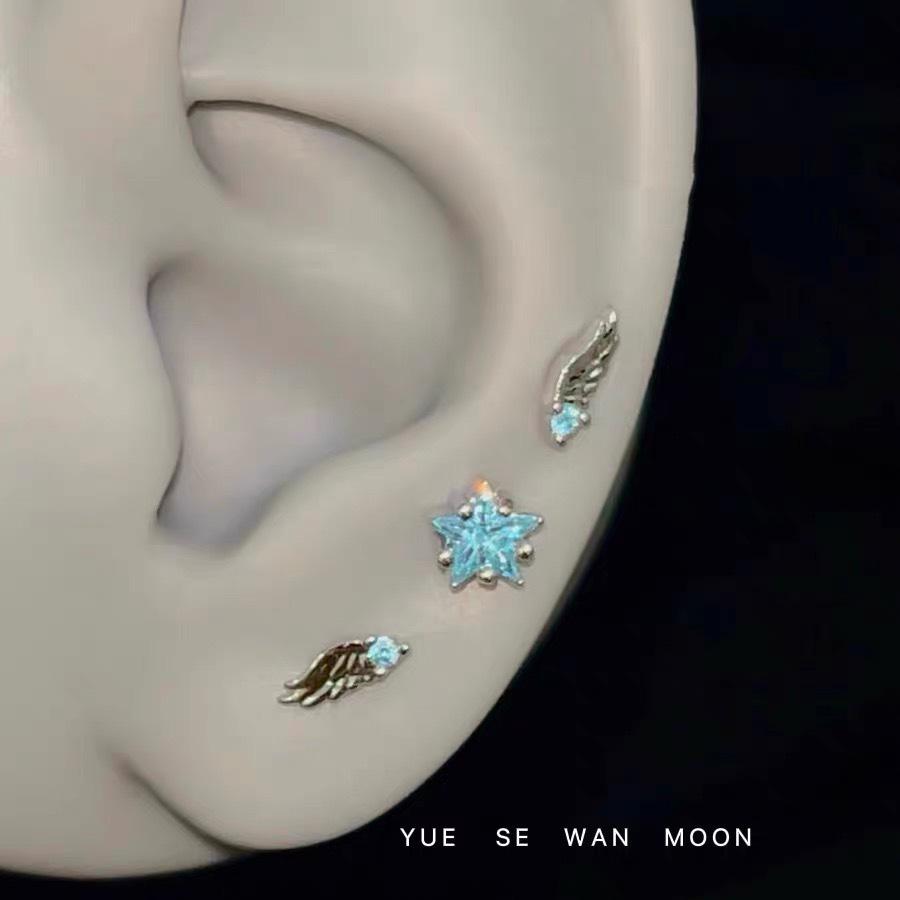 Maldives Blue Ice Shard Mini Wing Ear Studs: Exquisite and Versatile Earrings.