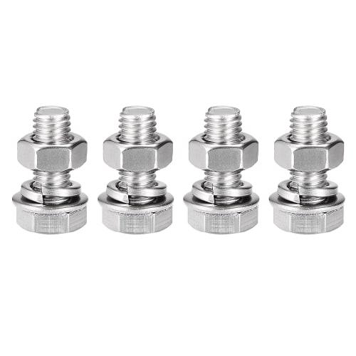 uxcell Hex Thread Bolts, Nuts, and Flat Lock Washer Kit, M8 x 20mm, 304 Stainless Steel, Fully Threaded Hex Bolts, Set of 4