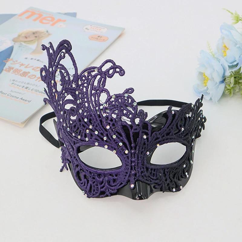 1pc Sexy Women Rhinestones Lace Masquerade Mask for Carnival Halloween Half Face Cosplay Masks Festive Party Supplies