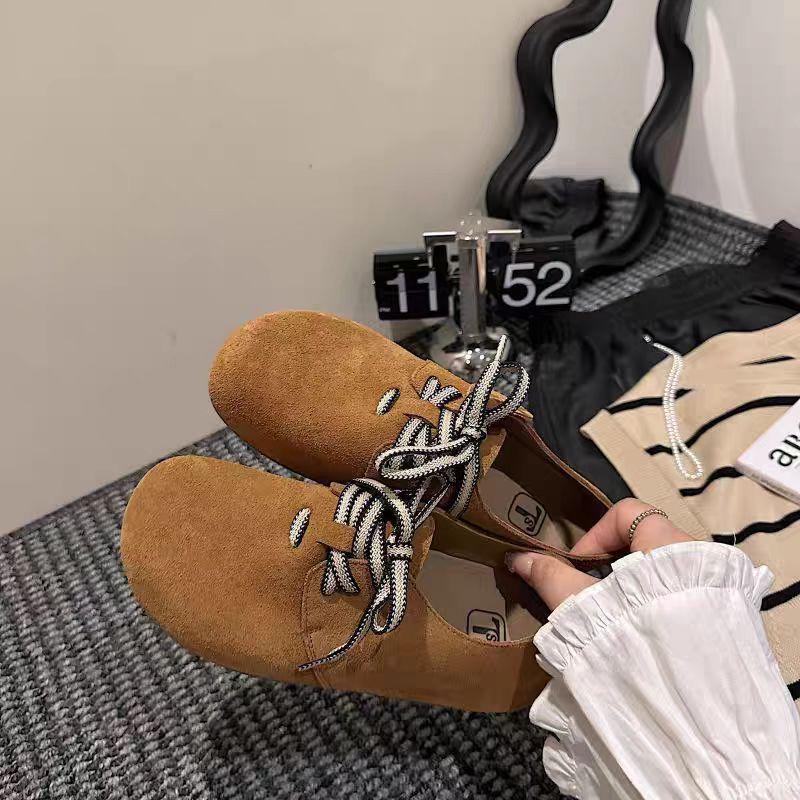 Flat-bottomed Mori Women's Style Women's Autumn New Leather Round Head Straps Single Shoes Soft-soled Shoes