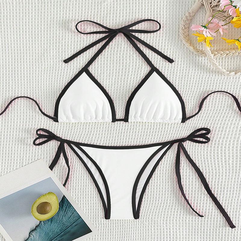 

2025 Color-Matched Two-Piece Bikini: Sexy, Pure-Desire Swimsuit for Women - Perfect for Hot Springs & Beaches Small білий