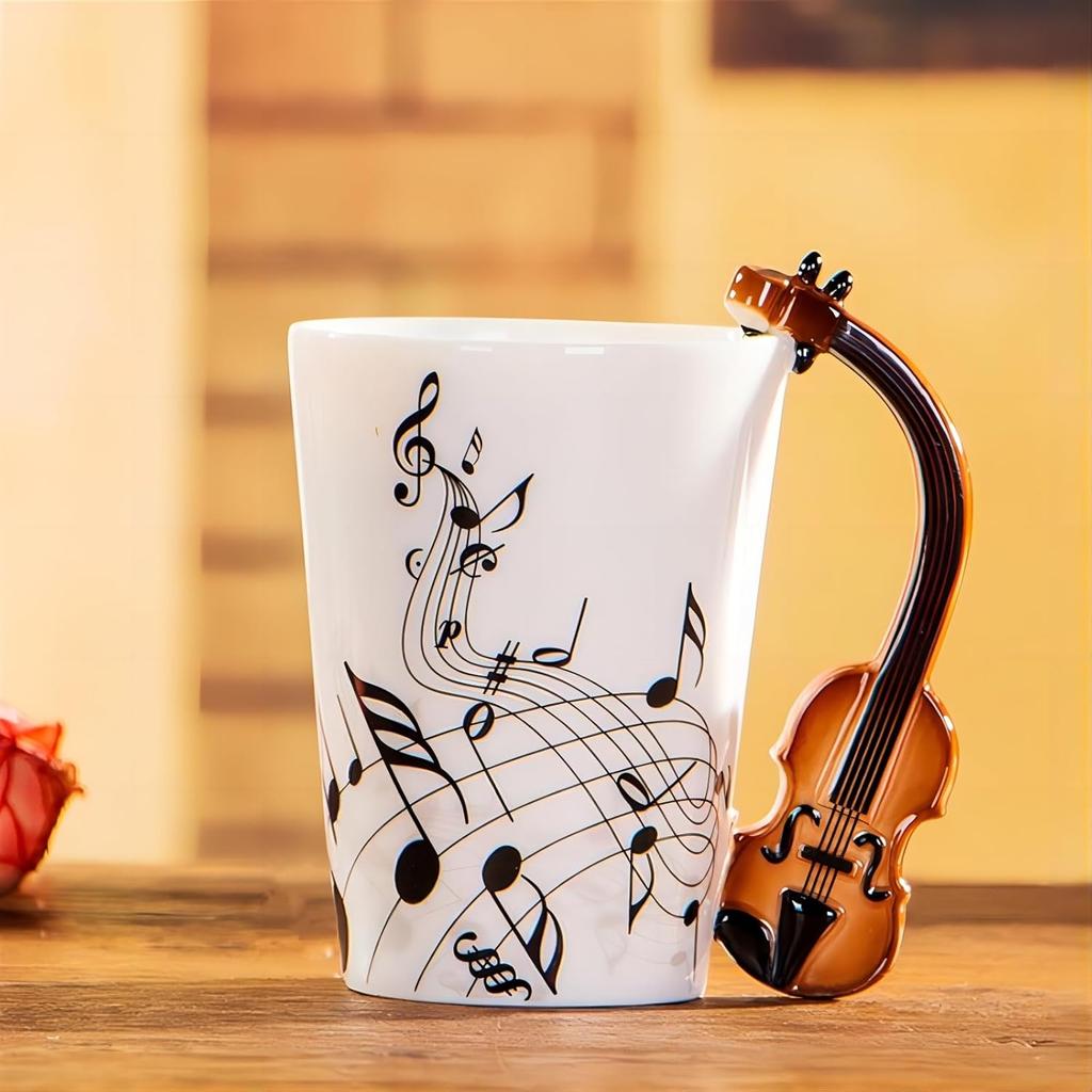 8.5oz Creative Music Mug Violin Style Guitar Ceramic Mug Coffee Tea Milk Stave Cups with Handle Coffee Mugs Novelty Gifts