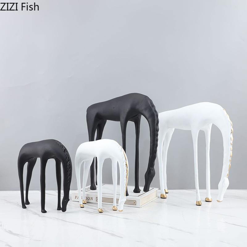 Creative Long Necked Horse Statue Desk Decoration Minimalist Horse Sculpture Metal Crafts Ornaments Room Aesthetic Decor