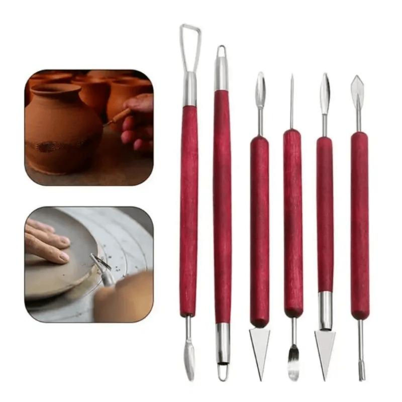 6pcs/set Pottery Tools Red Wood Double-Ended Wire Knife for Clay Repair Clay Sculpture Carving Tool Set Pottery Tools