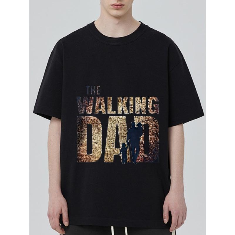 Czarny T-shirt The Walking Dad z graficznym sylwetkowym wizerunkiem ojca i dziecka do noszenia na co dzień