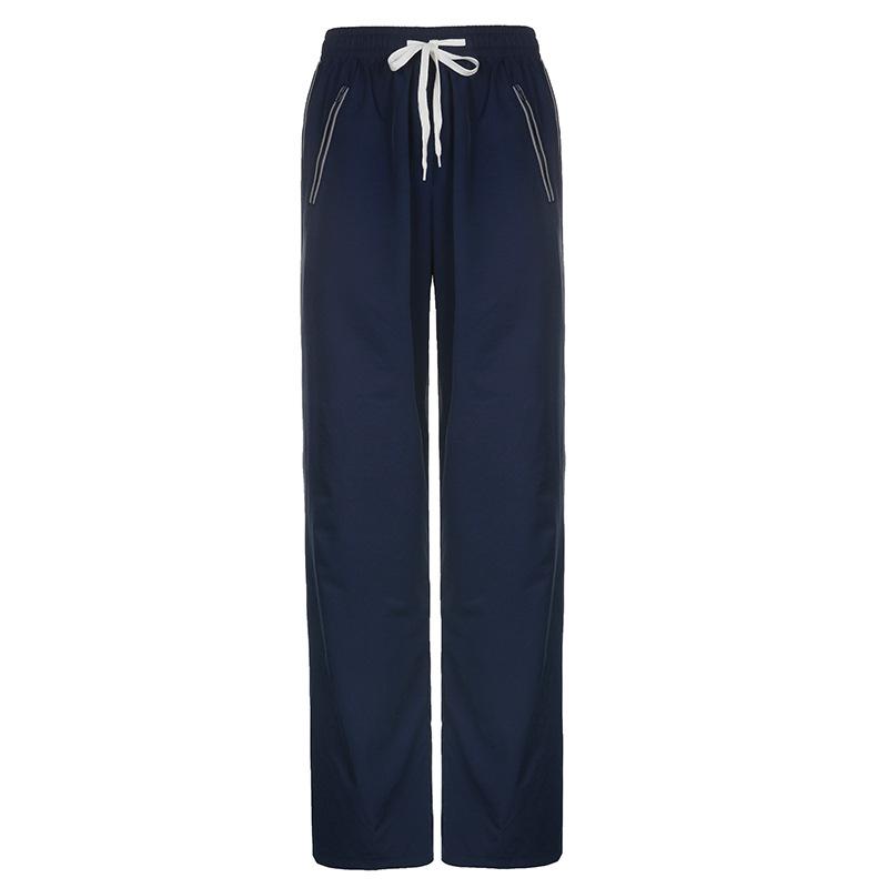 

Повседневные спортивные брюки с полосками по бокам, эластичные, с низкой талией, прямые брюки-карго L синий