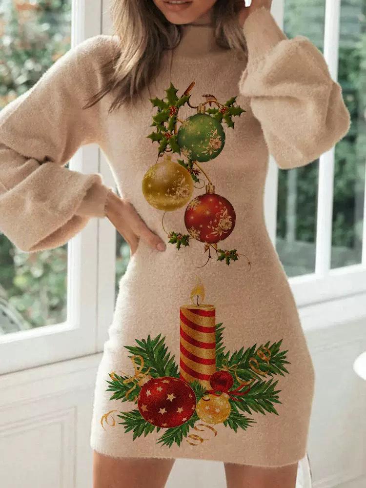 

Зимнее рождественское платье-фонарик с облегающим рукавом 2023 года Small