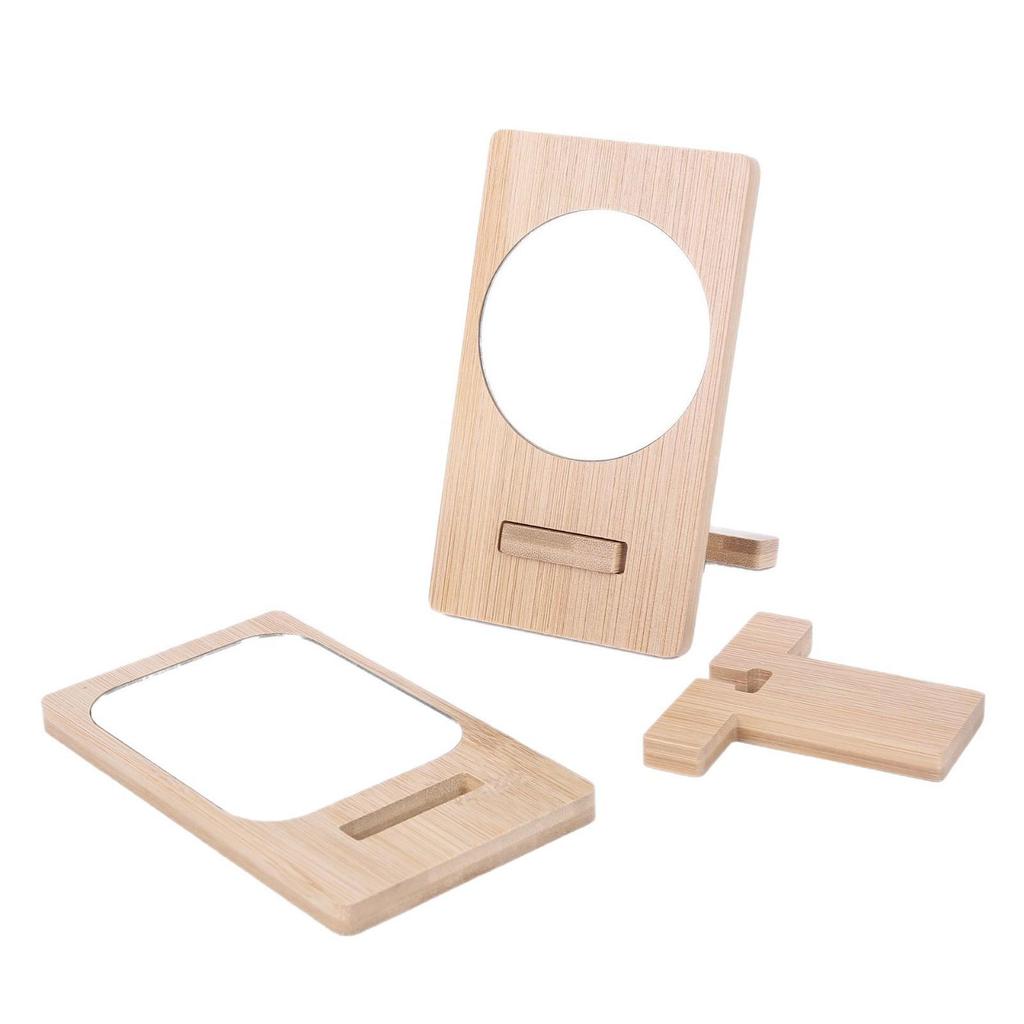 Portable Bamboo Mini Makeup Mirror with Phone Holder