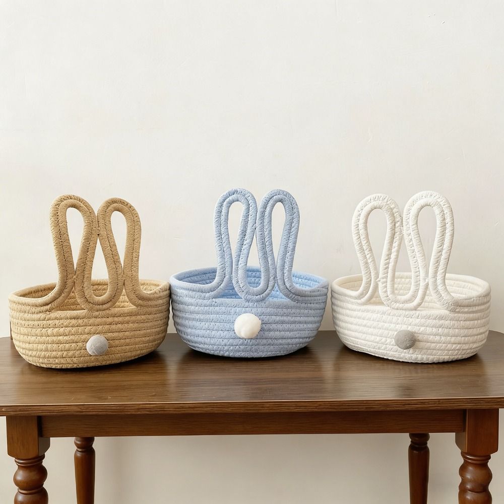 Cartoon Design Bunny Storage Basket Cotton Rope Organizer Basket Desktop Organizer