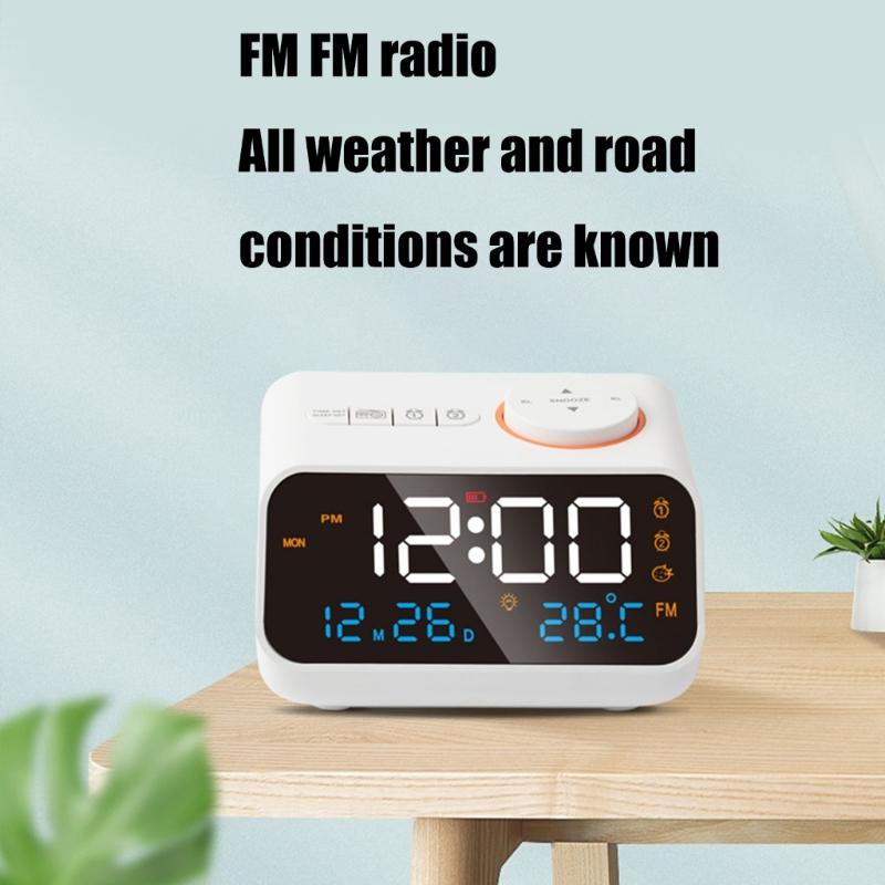 12/24 Hour Clock FM Radio LED Alarm Clocks with USB Charging and Temperature Humidity Display for Bedside Use