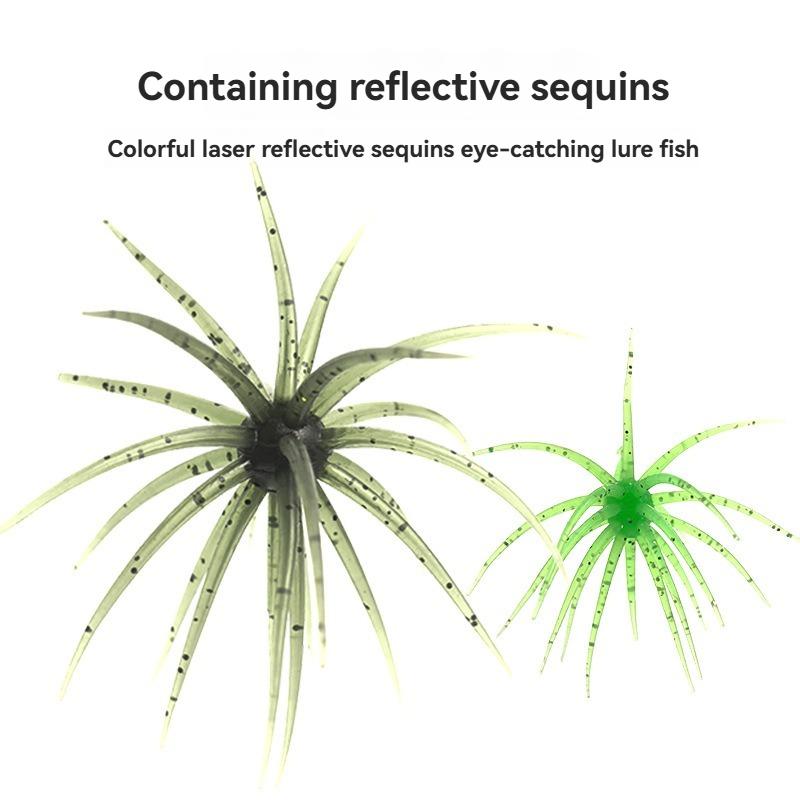 4Pcs Floating Sea Urchin Soft Lure Tentacle Creature Lure TPR Finesse Bait Brown
