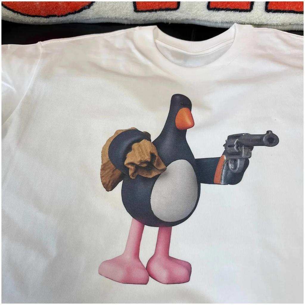 Cartoon Penguin Print Short Sleeve T Shirt Couple Matching Fit Breathable Casual Top Streetwear Harajuku Clothing