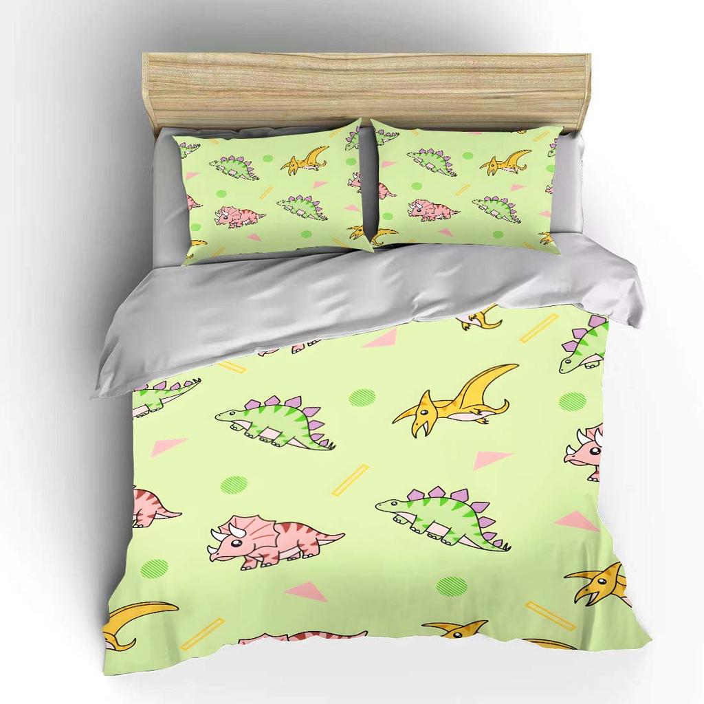 Cartoon Dinosaur Pattern Background Duvet Cover Set Digital Print Colorful Polyester Bedding with Zipper Closur for Kids Gifts