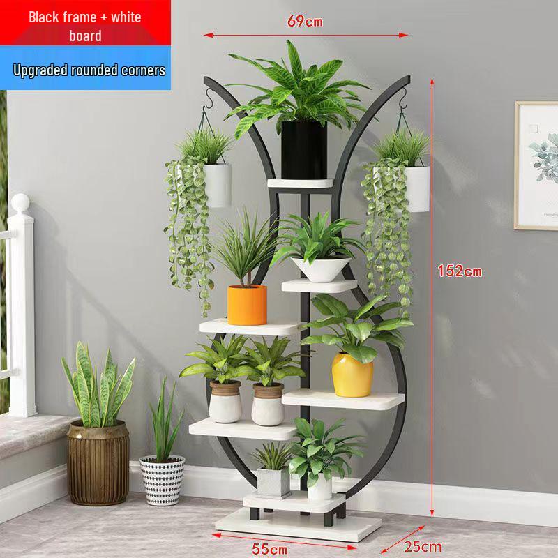 Multi-Layer Indoor Balcony Flower Stand, Wrought Iron Round Table Display Shelf for Hanging Pothos and Orchids.